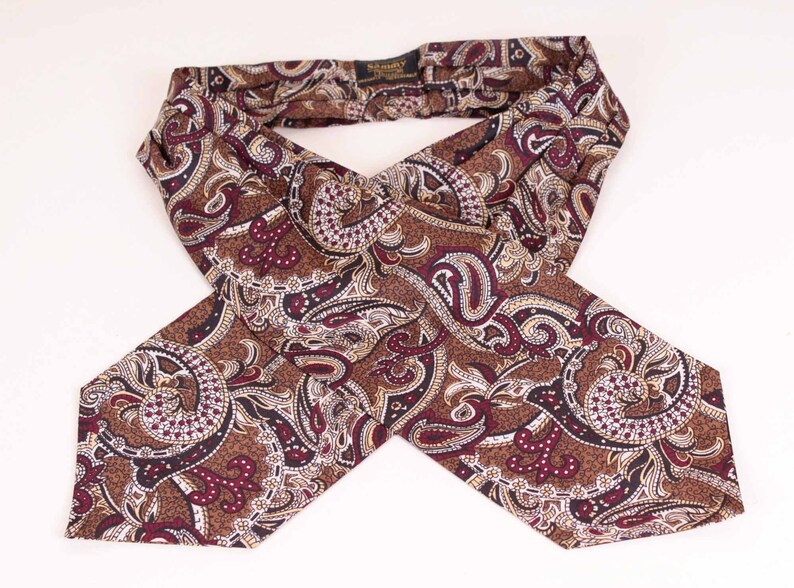 Cream and Gold Abstract Paisley Ascot Cravat Neck Tie by Sammy Men/'s Vintage 70/'s Brown Burgundy Black