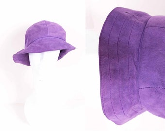 Vintage Purple Suede Leather Autumn Winter Fall Cloche Trilby Hat Size Small / Medium