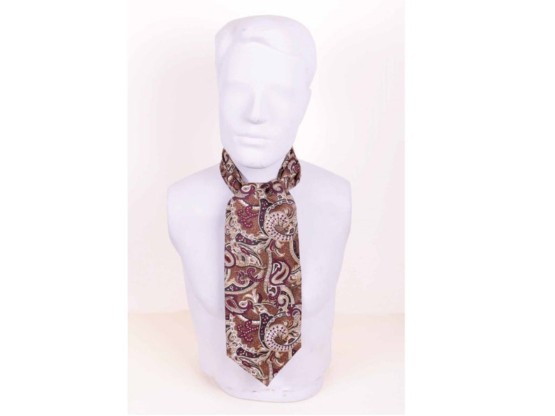 Cream and Gold Abstract Paisley Ascot Cravat Neck Tie by Sammy Men/'s Vintage 70/'s Brown Burgundy Black