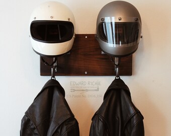 Double Motorcycle Helmet Rack Jacket Hook, Handmade