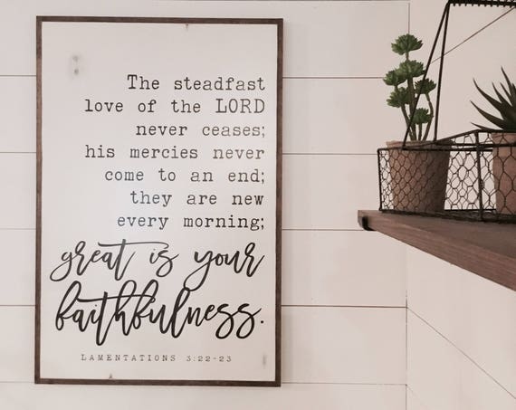 GREAT FAITHFULNESS 2'X3' sign | distressed shabby chic painted wooden sign | rustic wall decor | painted farmhouse wall art