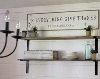 IN EVERYTHING give thanks 1'X4' sign | distressed shabby chic wooden sign | painted farmhouse inspired wall art | I Thessalonians 5:18