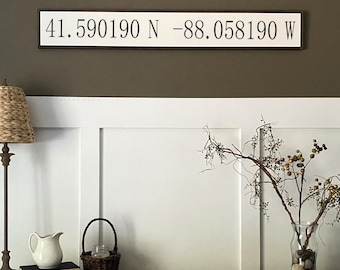 LATITUDE LONGITUDE coordinates sign | shabby chic wooden sign | Living Room Sign | farmhouse decor | wood signs | Entry Sign