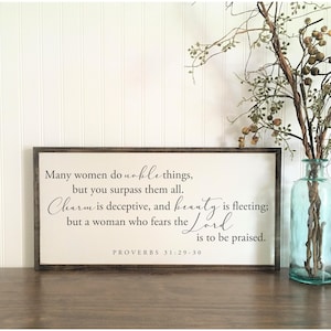 NOBLE THINGS - framed wood sign | Proverbs 31 | Bedroom wall decor | shabby chic plaque | wooden signs | Bible Verse Sign (sign shown 12x23)