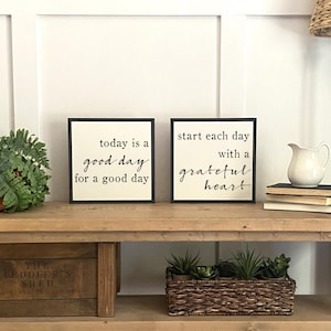 Good Day & Grateful Heart sign bundle | set of 2 signs | farmhouse decor | rustic wall decor | Master Bedroom Sign | Kids Bedroom Sign