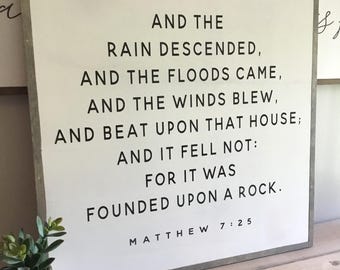 FOUNDED UPON a ROCK - wooden framed sign | painted wall plaque | shabby chic farmhouse decor | framed wall scripture art | New Home Sign