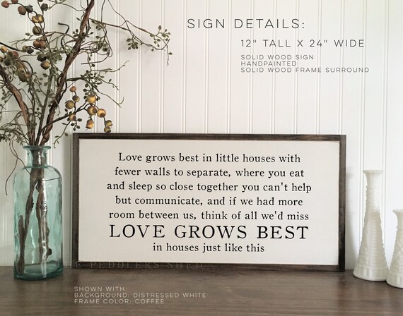 LOVE GROWS BEST in little houses 1'X2' sign | distressed shabby chic wooden sign | painted wall art | elegant farmhouse decor