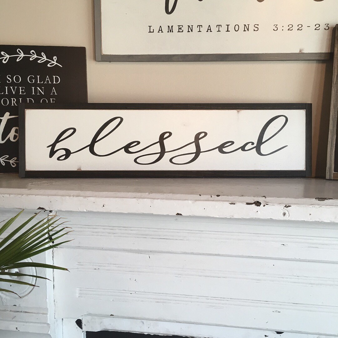 BLESSED sign 6X24 distressed wooden sign painted wall