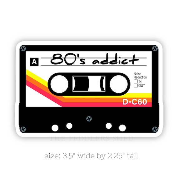 80s ADDICT cassette tape vinyl sticker | water bottle sticker, laptop sticker, thermos sticker, music sticker, eighties, blank tape decal