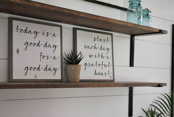 ONLINE SPECIAL! CURSIVE Good Day & Grateful Heart bundle || set of 2 signs || farmhouse decor || distressed rustic wall art