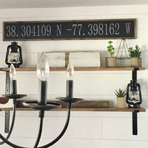 LATITUDE LONGITUDE coordinates 7X48 sign distressed shabby chic wooden sign painted wall art elegant farmhouse decor wood sign image 2