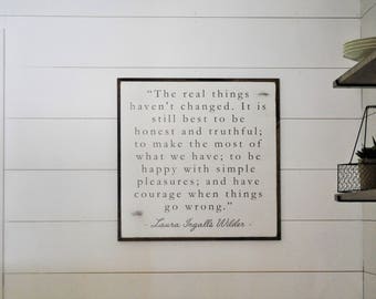 THE REAL THINGS 2'X2' | laura ingalls wilder quote | distressed painted wall plaque | shabby chic farmhouse decor | framed wall art