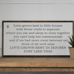 LOVE GROWS BEST in little houses 1'X2' sign | distressed shabby chic wooden sign | painted wall art | elegant farmhouse decor