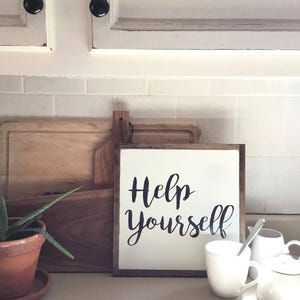 HELP YOURSELF wooden sign | framed wood sign | Kitchen Sign | farmhouse decor | Coffee Bar Sign | Drink Station Sign | Buffet Table Sign image 1
