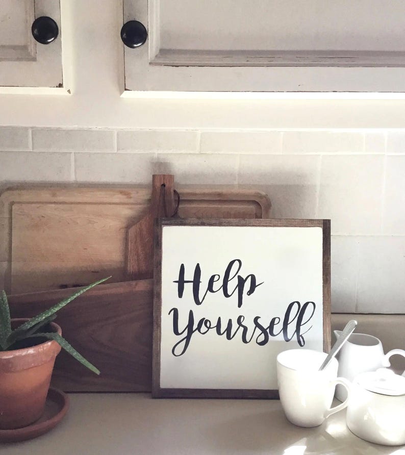 HELP YOURSELF wooden sign | framed wood sign | Kitchen Sign | farmhouse decor | Coffee Bar Sign | Drink Station Sign | Buffet Table Sign image 1