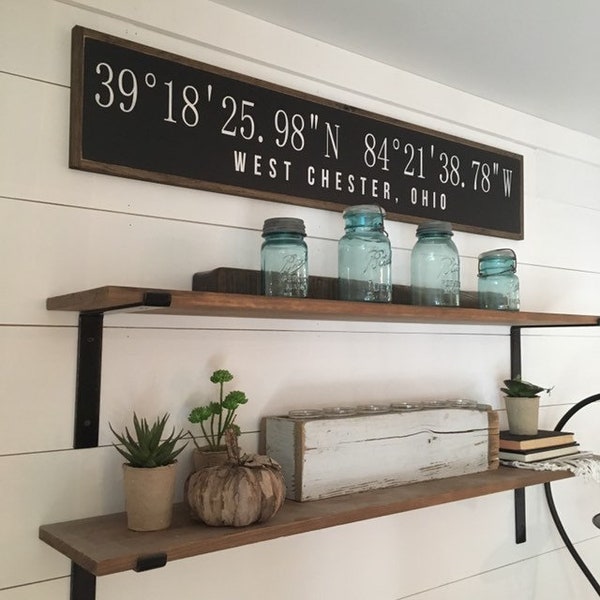 LATITUDE LONGITUDE coordinates sign 9"X48" | solid wood sign | realtor gift | housewarming gift | city state sign | customized sign | GPS