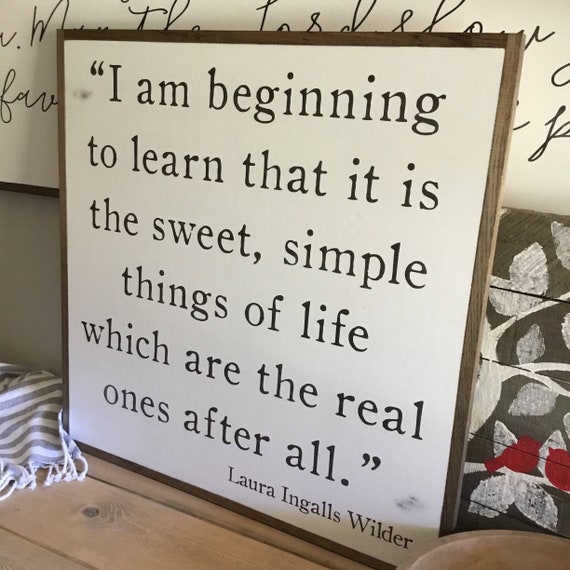 SWEET SIMPLE THINGS 2'x2' wood sign | distressed shabby chic painted wooden sign | Laura Ingalls Wilder quote plaque | farmhouse decor signs