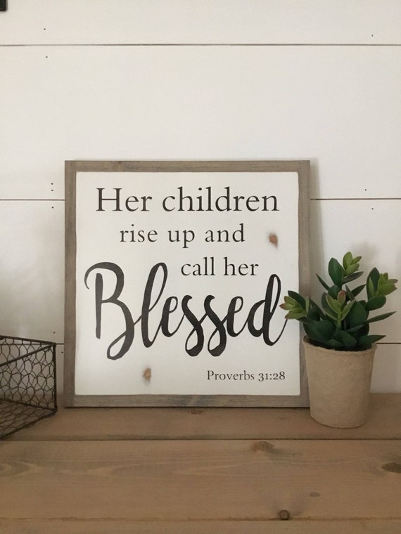 BLESSED MOM 1'X1' sign | distressed shabby chic painted wooden sign | painted wall art | elegant farmhouse decor | scriptu