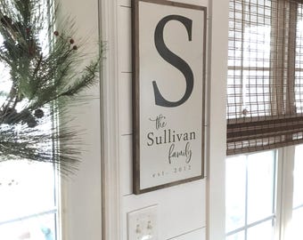 FAMILY INITIAL established sign 12&quot;x23&quot; | wooden wall decor | painted shabby chic wall plaque | farmhouse inspired word art | Personalized