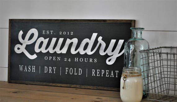 LAUNDRY sign 1'X2' | washroom wall decor | distressed painted framed wooden sign | farmhouse inspired shabby chic | established