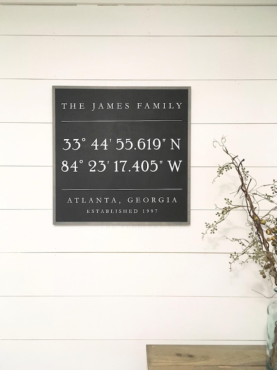 Personalized LATITUDE LONGITUDE coordinates sign 24"X24" | solid wood sign | realtor gift | housewarming gift | city and state sign | custom