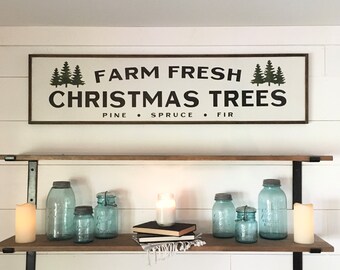 LIMITED EDITION Farm Fresh Christmas Trees - framed wooden sign | rustic Holiday wall decor | painted framed plaque | Christmas Sign