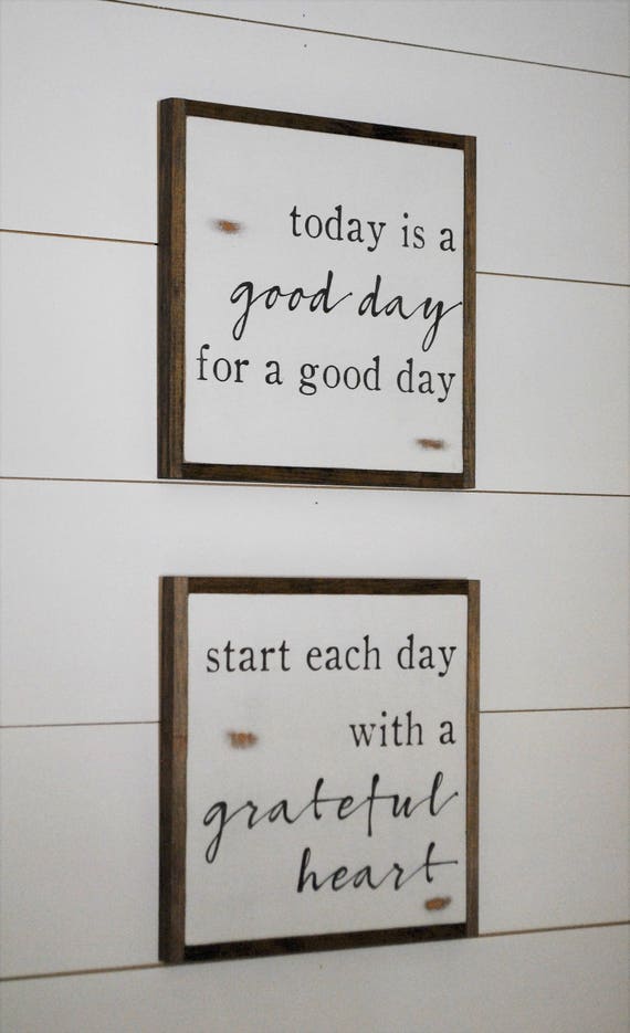 ONLINE SPECIAL! Good Day & Grateful Heart bundle || set of 2 signs || farmhouse decor || distressed rustic wall art