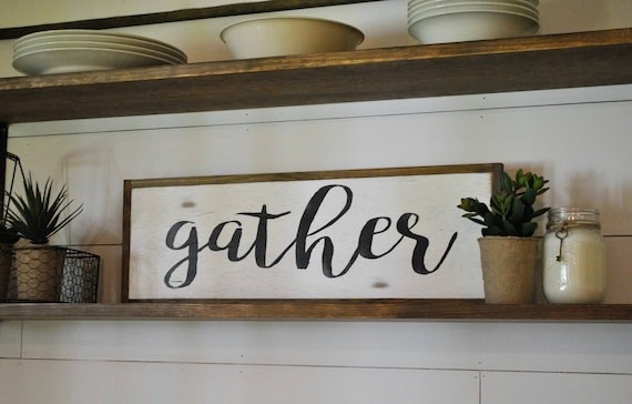GATHER 8"x24" sign | distressed farmhouse decor | wall decor | shabby chic painted wall art | rustic wood plaque | wood sign | wooden signs