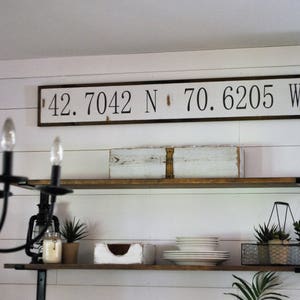 LATITUDE LONGITUDE coordinates 7X48 sign distressed shabby chic wooden sign painted wall art elegant farmhouse decor wood sign image 3