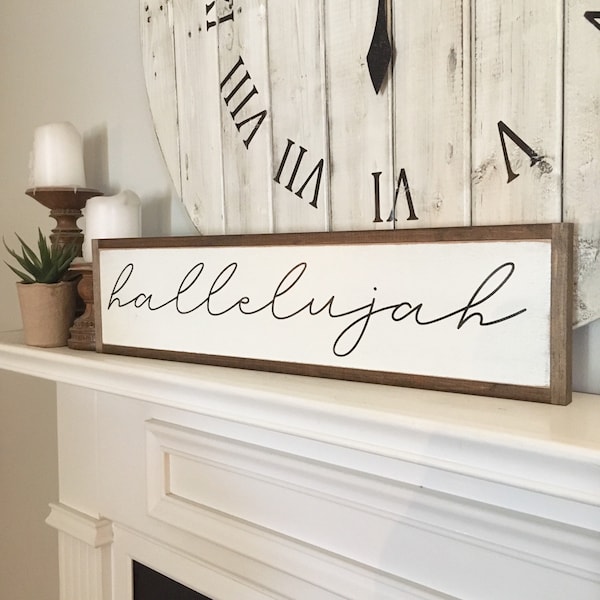Hallelujah Wooden Sign: Shabby Chic Farmhouse Wall Art (6x23)