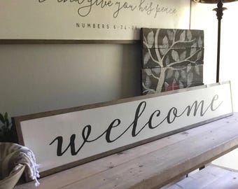 WELCOME 7" x 44" wood sign | shabby chic wooden sign | painted wall art | farmhouse decor | Entryway Sign | wooden sign | Foyer Sign