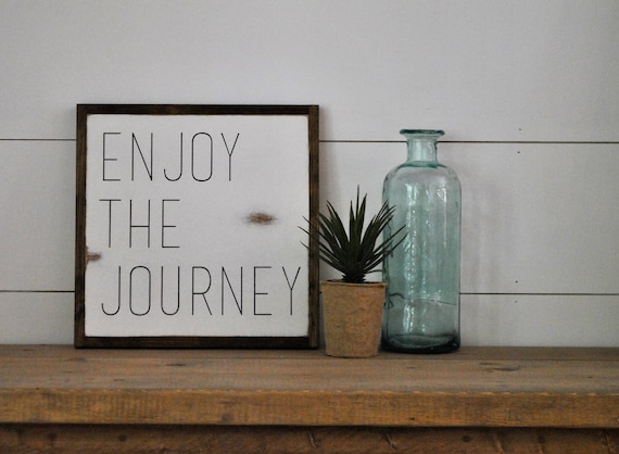 ENJOY THE JOURNEY 1'X1' framed sign | distressed shabby chic wooden sign | painted handmade wall art | farmhouse decor