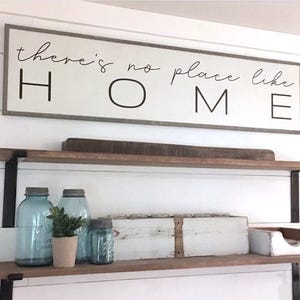 No Place Like Home Framed Wood Sign: Shabby Chic Farmhouse Decor