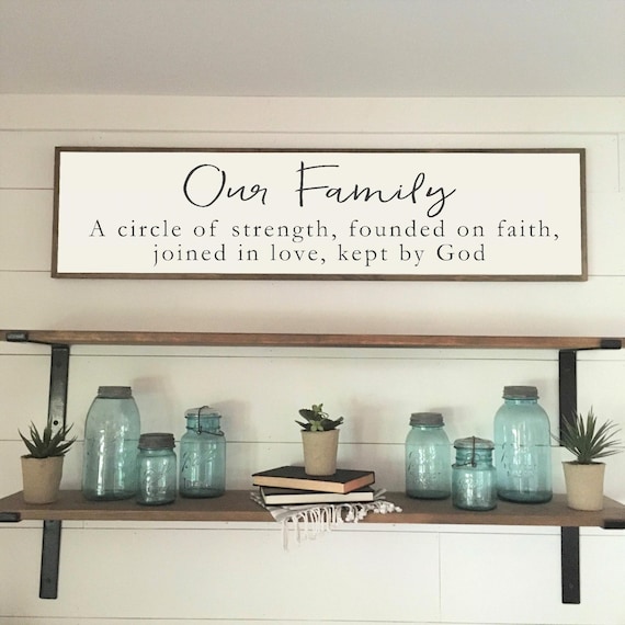 OUR FAMILY 1'X4' sign | distressed shabby chic painted wooden sign | painted wall art | strength faith love God | rustic farmhouse decor