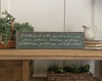 FRUIT Of The Spirit framed wood sign | Family Room Sign | painted wood signs | scripture verse wall art | bedroom decor | Galatians 5:22-23