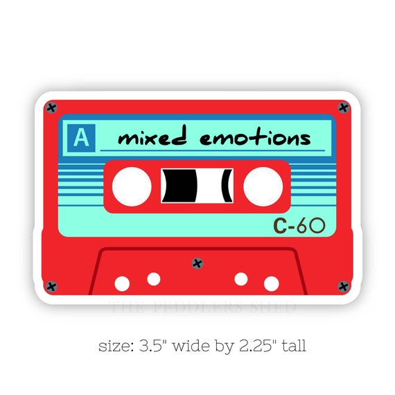 MIXED EMOTIONS cassette tape vinyl sticker | water bottle sticker, laptop sticker, thermos sticker, music sticker, 80s addict, eighties