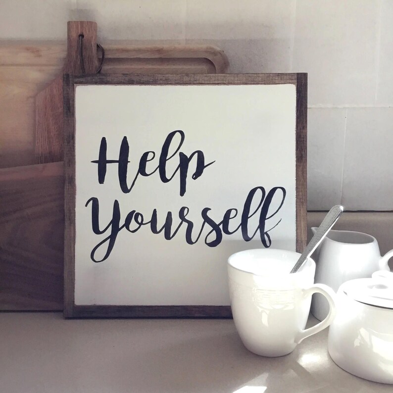 HELP YOURSELF wooden sign | framed wood sign | Kitchen Sign | farmhouse decor | Coffee Bar Sign | Drink Station Sign | Buffet Table Sign image 5