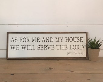 As For Me And My House We Will Serve The Lord 8"x24" sign | distressed shabby chic wooden sign | painted wall art | Joshua 24:15