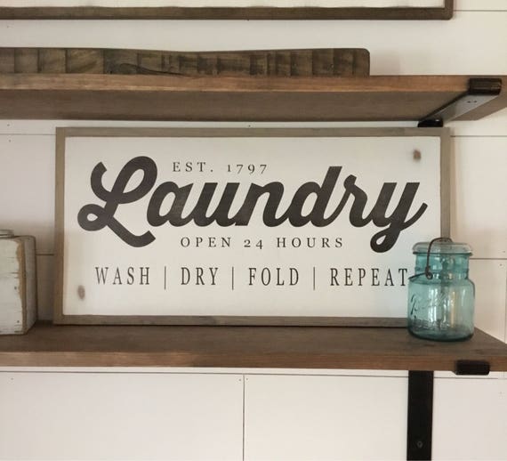 LAUNDRY sign 1'X2' | washroom wall decor | distressed painted framed wooden sign | farmhouse inspired shabby chic | established
