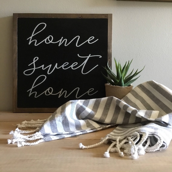 HOME SWEET HOME 1'X1' sign | distressed wooden sign | painted art | elegant modern farmhouse decor | framed wall plaque