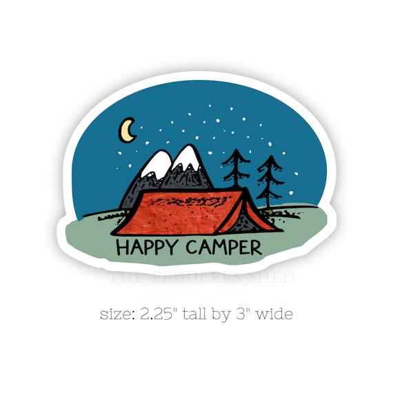 HAPPY CAMPER vinyl sticker | outdoor hiking camping adventure | waterproof | weatherproof | outdoor lover | nomad sticker | tent camping