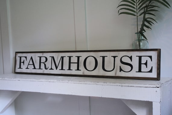 FARMHOUSE 7"X48" sign | distressed shabby chic wooden sign | painted wall art | elegant farmhouse decor