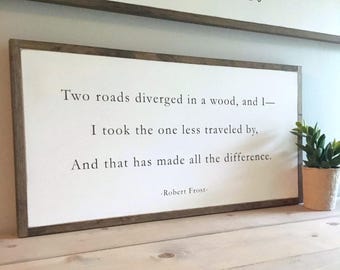 ROAD LESS TRAVELED framed wood sign - Robert Frost poem | rustic wall decor | wooden wall plaque | urban farmhouse sign (shown as 12x23 in.)