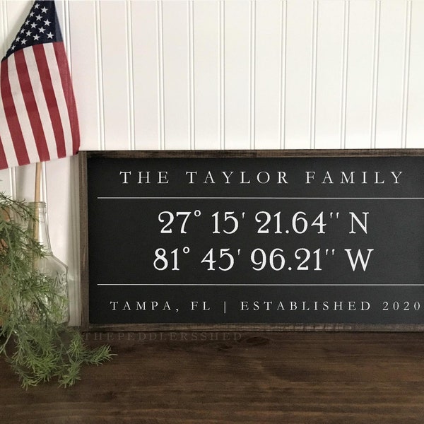Personalized LATITUDE LONGITUDE coordinates sign 12"X24" | solid wood sign | realtor gift | housewarming gift | city and state sign | custom