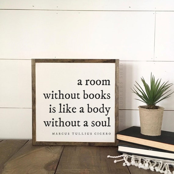 A ROOM WITHOUT BOOKS sign 1'x1' |  literary quote | book art | rustic wall art | farmhouse style wall decor | gift for book lover librarian