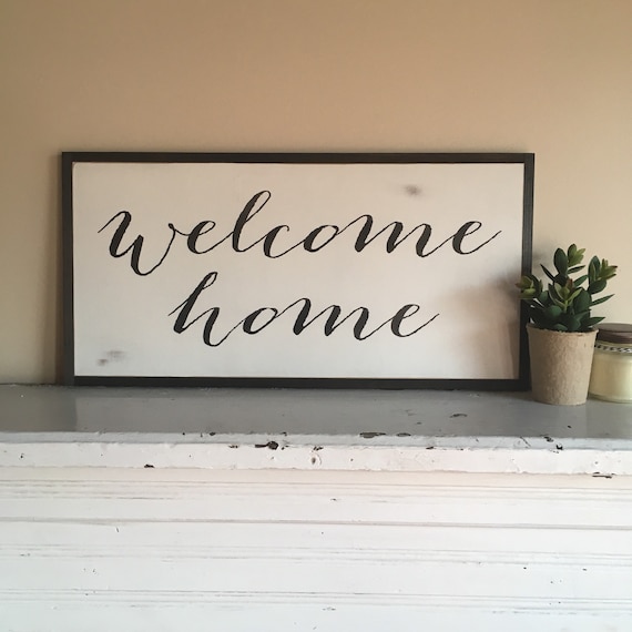 WELCOME HOME 1'X2' entry sign | distressed rustic wall decor | painted shabby chic wall plaque | urban modern farmhouse