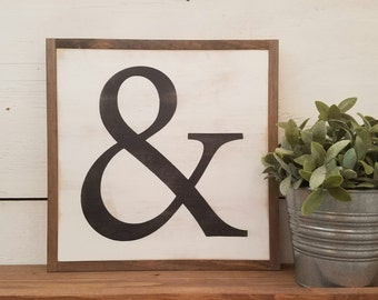 AMPERSAND 1'x1' sign | painted distressed wooden wall decor | farmhouse style | shabby chic | accent piece