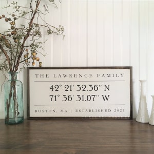 Personalized LATITUDE LONGITUDE coordinates sign 12X23 | solid wood signs | realtor gift | housewarming gift | city and state sign | custom