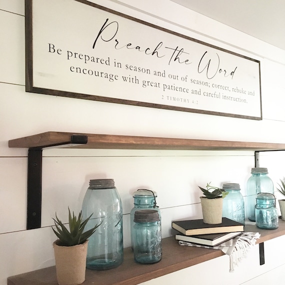 PREACH THE WORD 1'X4' wood sign | shabby chic painted wooden sign | painted Bible plaque | farmhouse style scripture art | 2 Timothy 4:2