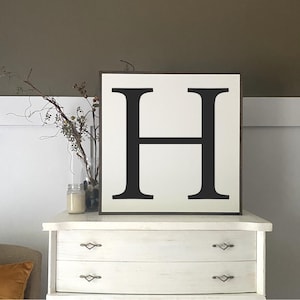 INITIAL LETTER wooden framed sign | shabby chic wood signs | painted handmade initial wall art | elegant farmhouse decor | Living Room Sign